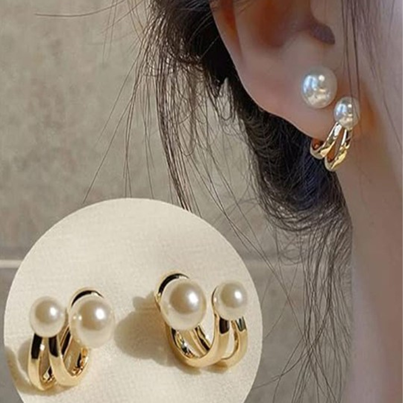 Gold Toned Contemporary Pearls Studs Earrings